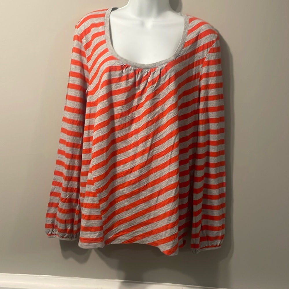 DKNYC gray and orange stripe long sleeve shirt for women, pure cotton xl